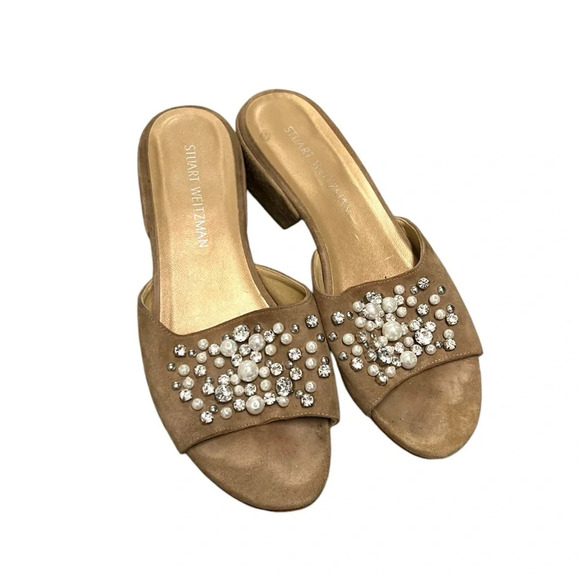Stuart Weitzman Decorslide Bisque Suede Women's Slide Sandals N5111 Size 9 - Picture 1 of 6